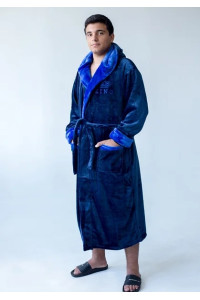 Мужской халат с капюшоном King-синий