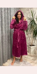 Халат жіночий махровий сердечками марсала