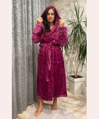 Халат жіночий махровий сердечками марсала