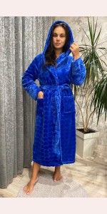 Халат женский махровый сердечками синий