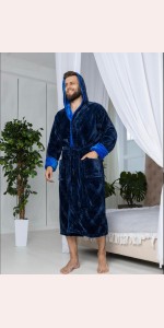 Мужской махровый халат с узором синий