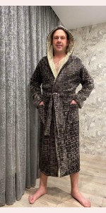 Чоловічий махровий халат коричневий