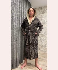 Мужской махровый халат коричневый