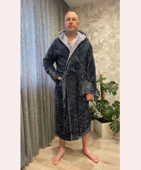 Мужской махровый халат серый с объёмным рисунком