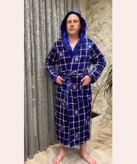 Халат мужской махровый синий с рисунком