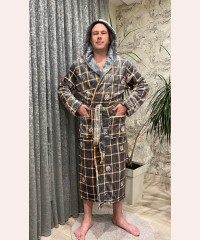 Халат мужской махровый серый с рисунком