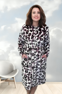 Жіночий короткий махровий халат на замку Леопард