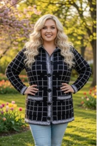 В’язаний жіночий кардиган у клітинку