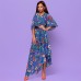 Асимметричное платье в цветах с поясом 58013