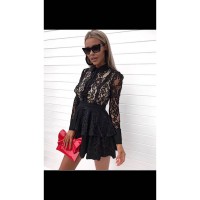 Черное смелое платье с гипюром 5634